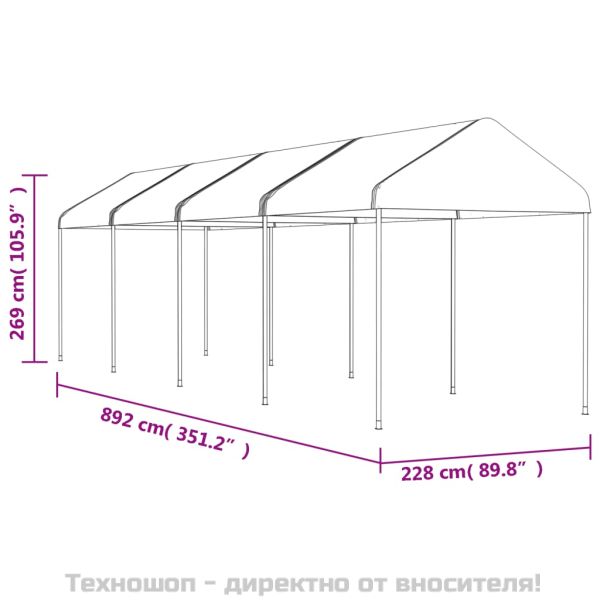 Навес с покрив бял 8,92x2,28x2,69 м полиетилен