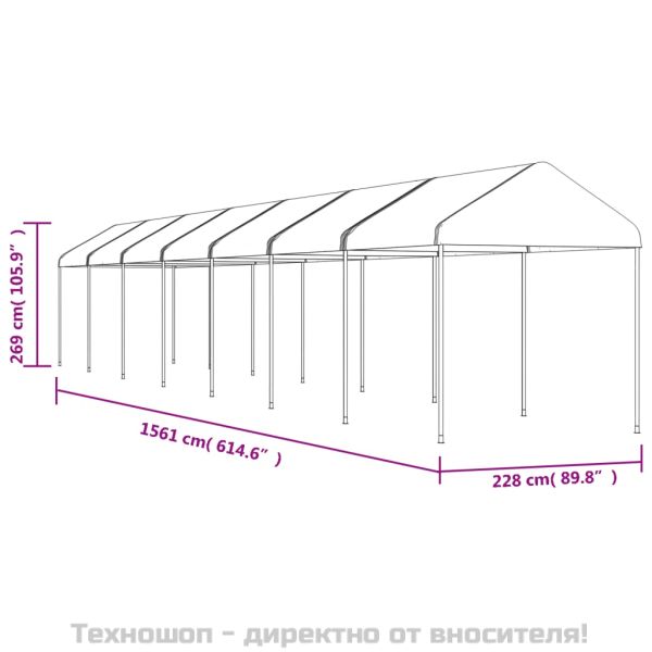 Навес с покрив бял 15,61x2,28x2,69 м полиетилен
