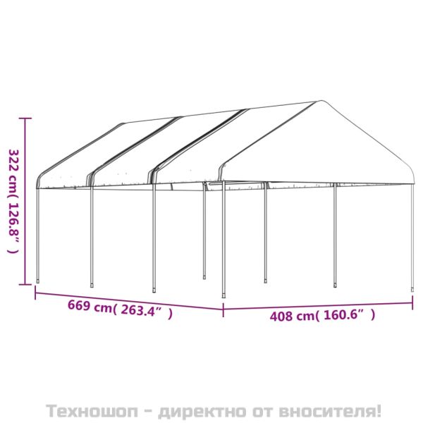 Навес с покрив бял 6,69x4,08x3,22 м полиетилен