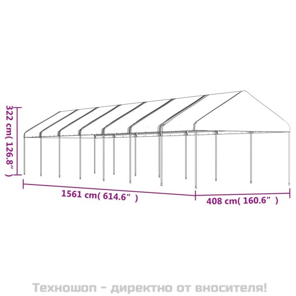 Навес с покрив бял 15,61x4,08x3,22 м полиетилен