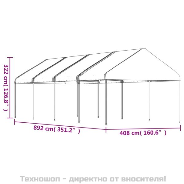Навес с покрив бял 8,92x2,28x2,69 м полиетилен