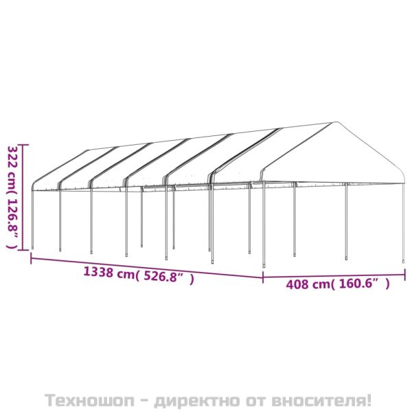 Навес с покрив бял 13,38x4,08x3,22 м полиетилен