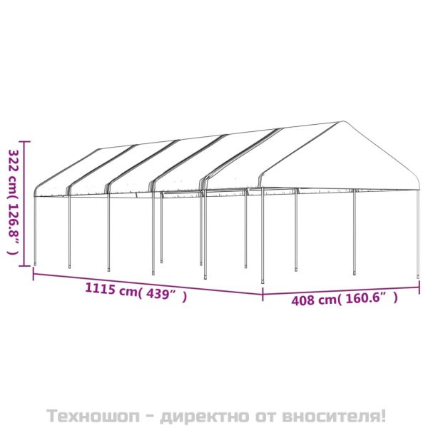 Навес с покрив бял 11,15x4,08x3,22 м полиетилен