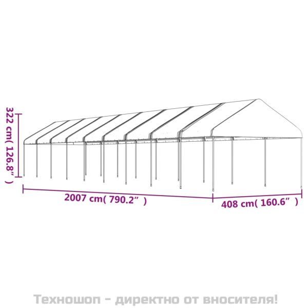 Навес с покрив бял 20,07x4,08x3,22 м полиетилен