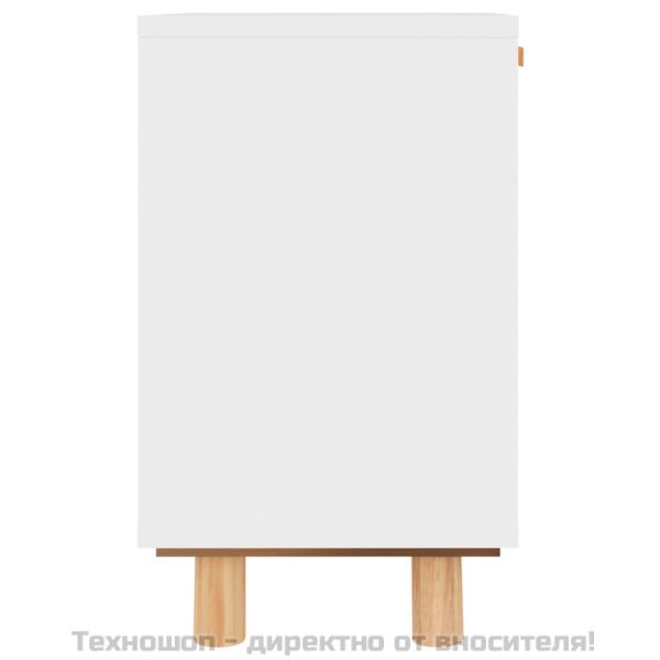 Нощно шкафче, бяло, борово дърво масив и естествен ратан
