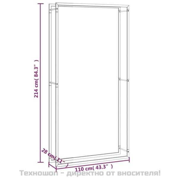 Стойка за дърва за огрев, черен мат, 110x28x214 см, стомана