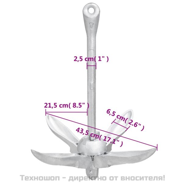 Сгъваема котва, сребриста, 6 кг, Горещо поцинкован чугун