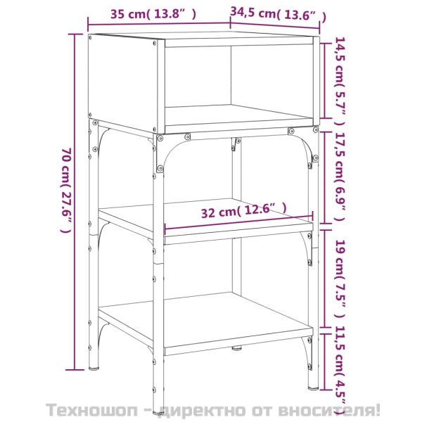 Нощна масичка, кафяв дъб, 35x34,5x70 см, инженерно дърво