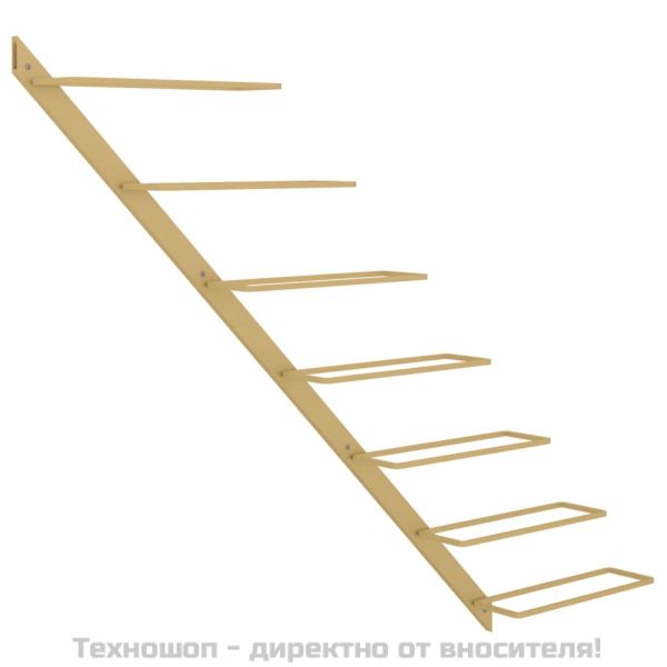 Стойка за вино за 7 бутилки, стенен монтаж, златиста, метал