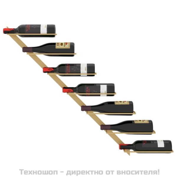 Стойка за вино за 7 бутилки, стенен монтаж, златиста, метал