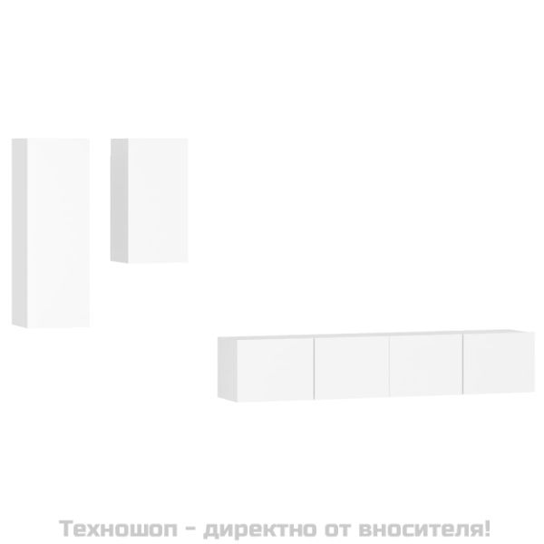 Комплект ТВ шкафове от 4 части, инженерно дърво, бял гланц