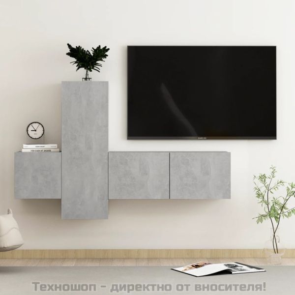 Комплект ТВ шкафове от 3 части, бетонно сив, инженерно дърво