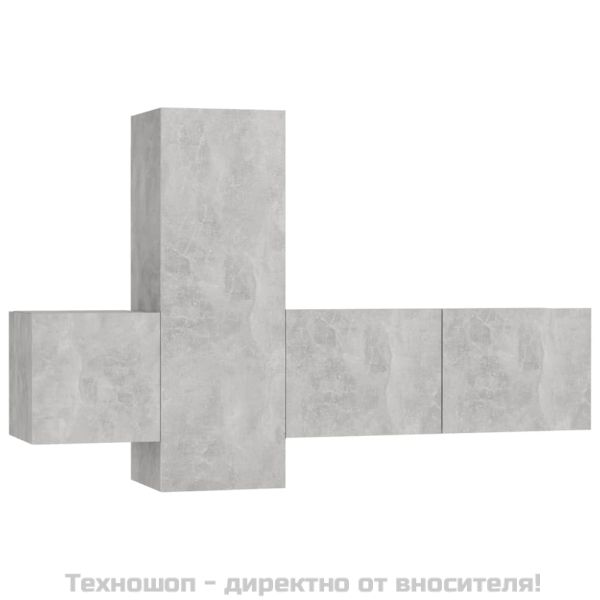 Комплект ТВ шкафове от 3 части, бетонно сив, инженерно дърво