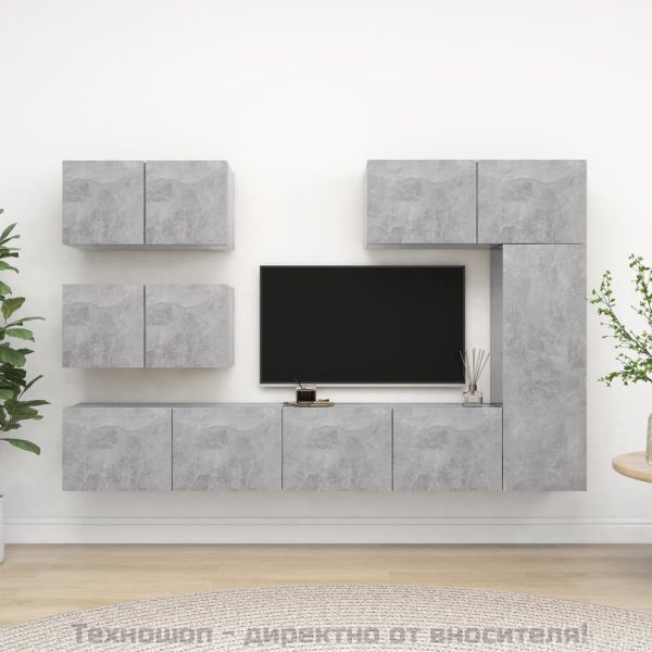 Комплект ТВ шкафове от 6 части, бетонно сиви, инженерно дърво