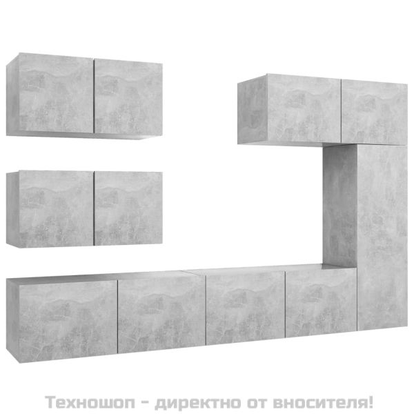 Комплект ТВ шкафове от 6 части, бетонно сиви, инженерно дърво
