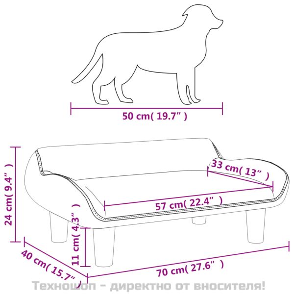 Кучешко легло светлосиво 70x40x24 см кадифе