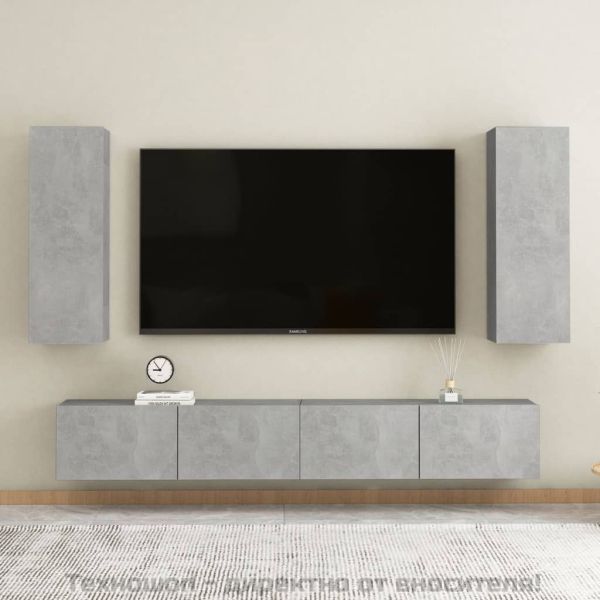 ТВ шкаф, бетонно сиво, 30,5x30x90 см, инженерно дърво