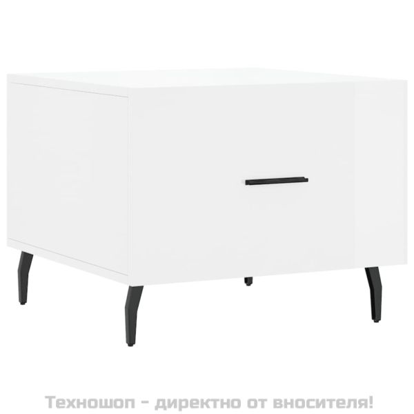 Кафе маса, бял гланц, 50x50x40 см, инженерно дърво