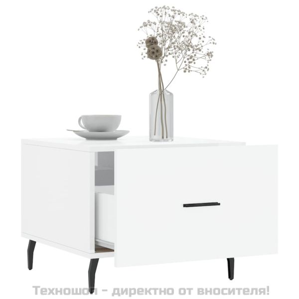 Кафе маса, бял гланц, 50x50x40 см, инженерно дърво