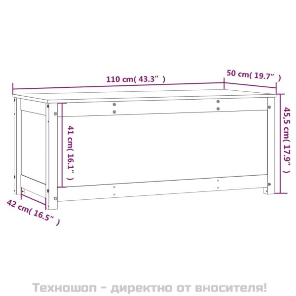 Кутия за съхранение, 110x50x45,5 см, борово дърво масив