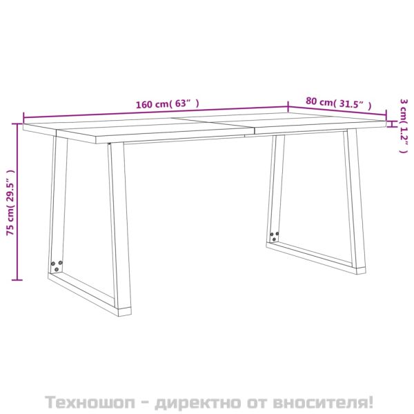 Трапезна маса с жив ръб 160x80x75 см масивна акация