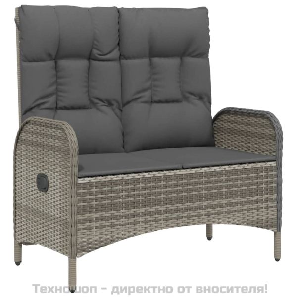 Градински трапезен комплект 2 части с възглавници сив полиратан