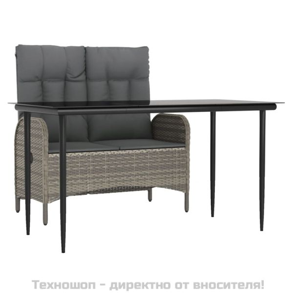 Градински трапезен комплект 2 части с възглавници сив полиратан