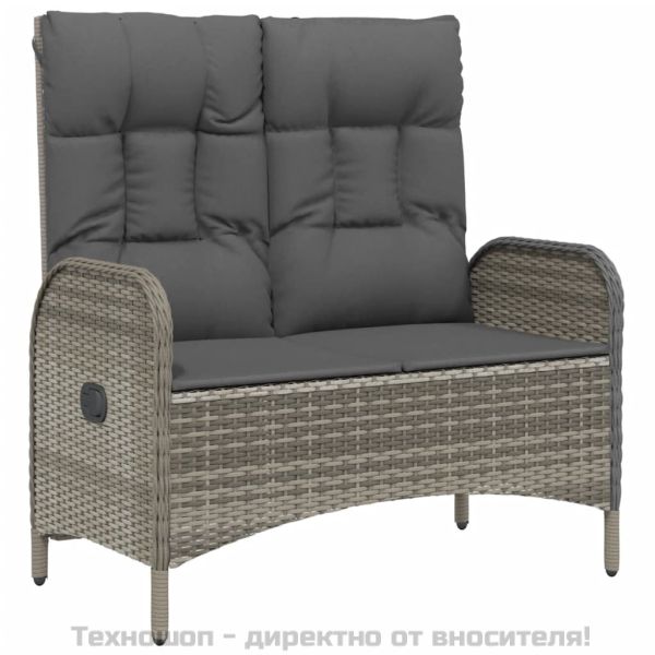 Градински трапезен комплект 2 части с възглавници сив полиратан