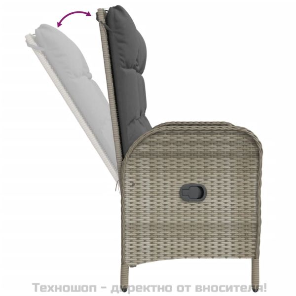 Градински трапезен комплект 4 части с възглавници сив полиратан