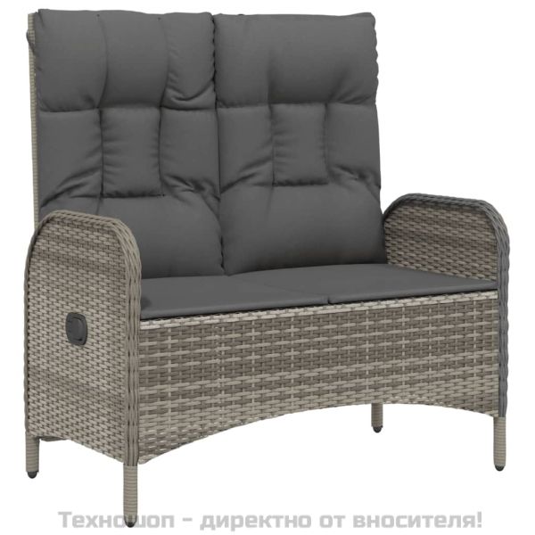 Градински трапезен комплект 2 части с възглавници сив полиратан