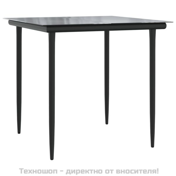 Градински трапезен комплект 3 части черен стомана и текстилен