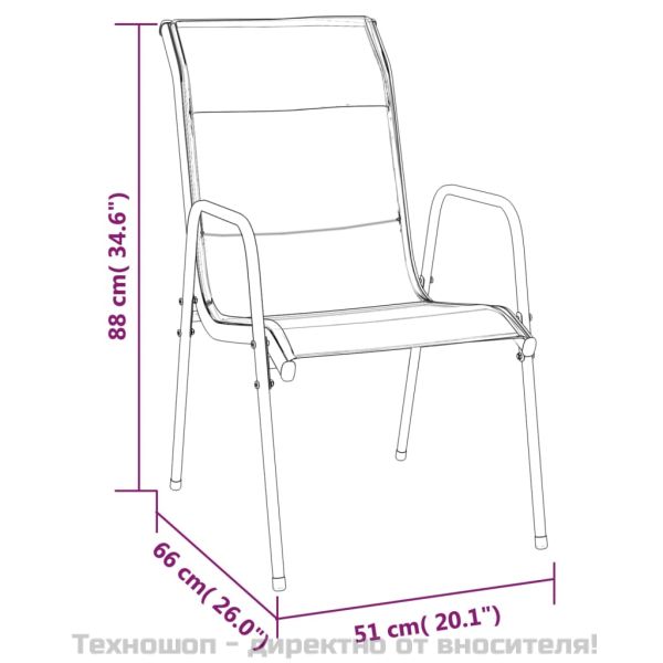 Градински трапезен комплект 3 части черен стомана и текстилен