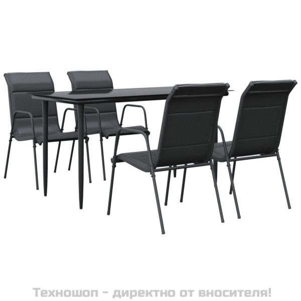 Градински трапезен комплект 5 части черен стомана и текстилен