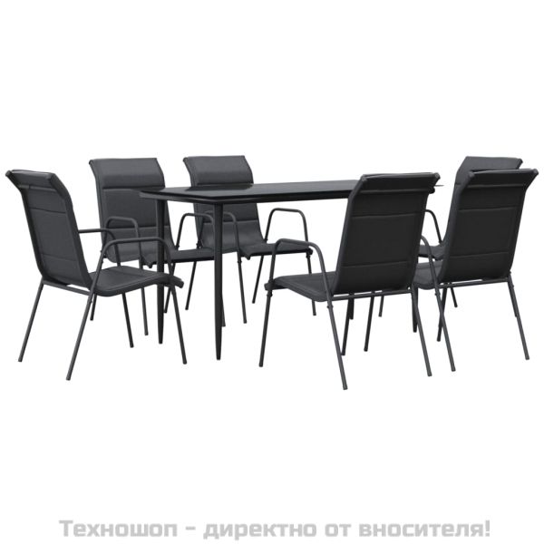 Градински трапезен комплект 7 части черен стомана и текстилен