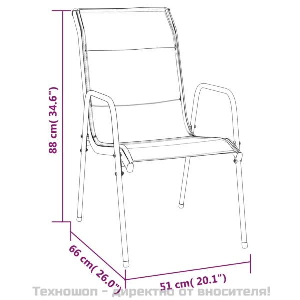 Градински трапезен комплект 3 части черен стомана и текстилен