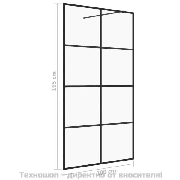 Стена за душ с прозрачно ESG стъкло, 100x195 см, черна