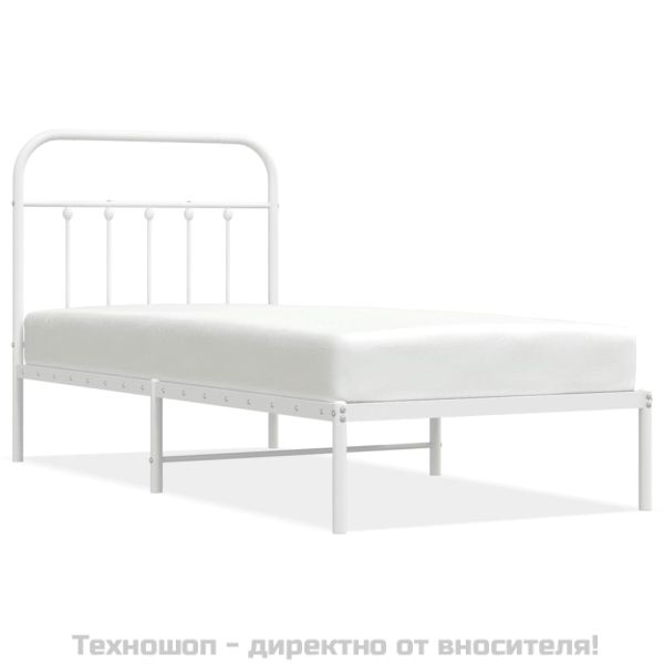Метална рамка за легло с горна табла, бяла, 90x190 см