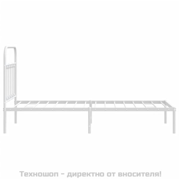 Метална рамка за легло с горна табла, бяла, 90x190 см
