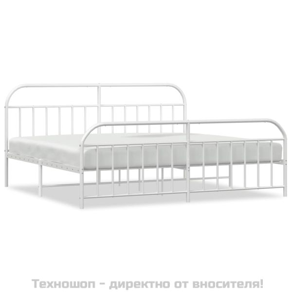 Метална рамка за легло с горна и долна табла, бяла, 200x200 см