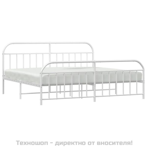 Метална рамка за легло с горна и долна табла, бяла, 200x200 см