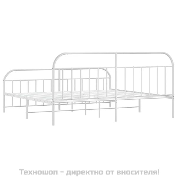 Метална рамка за легло с горна и долна табла, бяла, 200x200 см