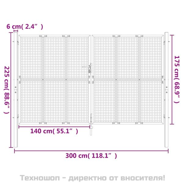 Градинска порта, антрацит, 300x175 см, стомана