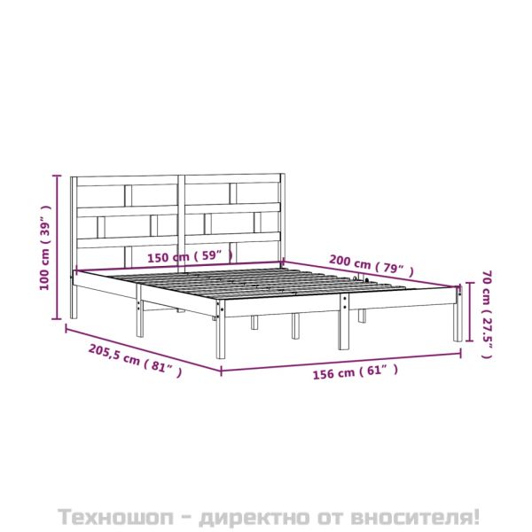 рамка за легло черно 150x200 см King Size масивно дърво