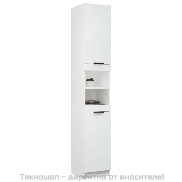 Шкаф за баня, бял, 32x34x188,5 см, инженерно дърво