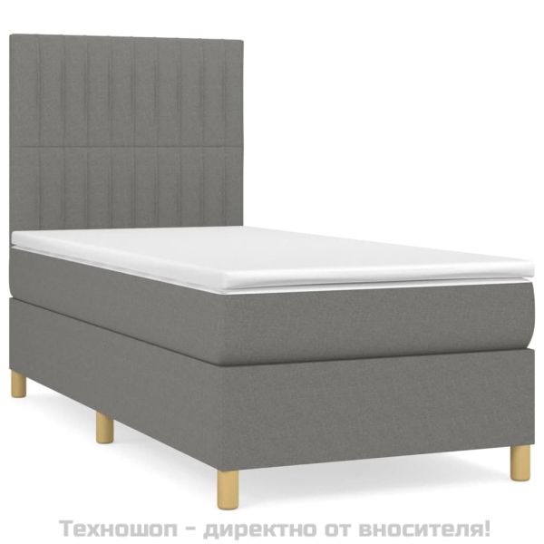 Боксспринг легло с матрак, тъмносив, 90x190 см, плат