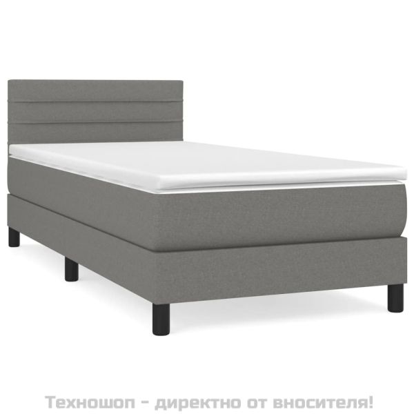 Боксспринг легло с матрак, тъмносиво, 100x200 см, плат