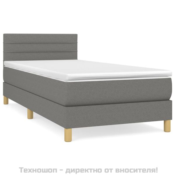 Боксспринг легло с матрак, тъмносив, 90x190 см, плат