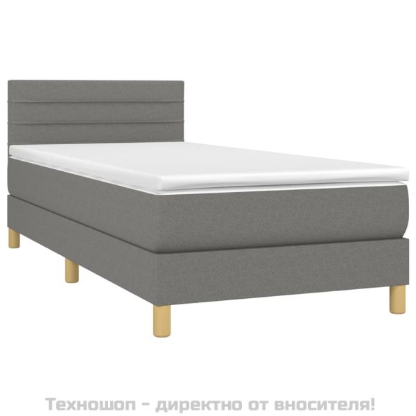 Боксспринг легло с матрак, тъмносив, 90x190 см, плат