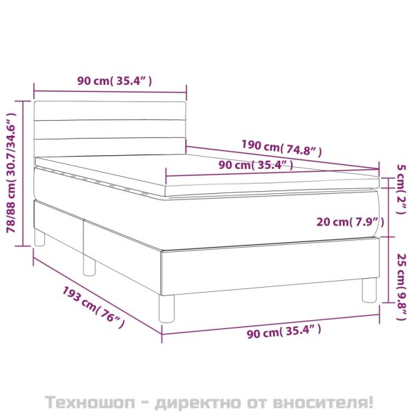 Боксспринг легло с матрак, тъмносив, 90x190 см, плат