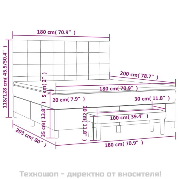 Боксспринг легло с матрак, светлосиво, 180x200 см, плат